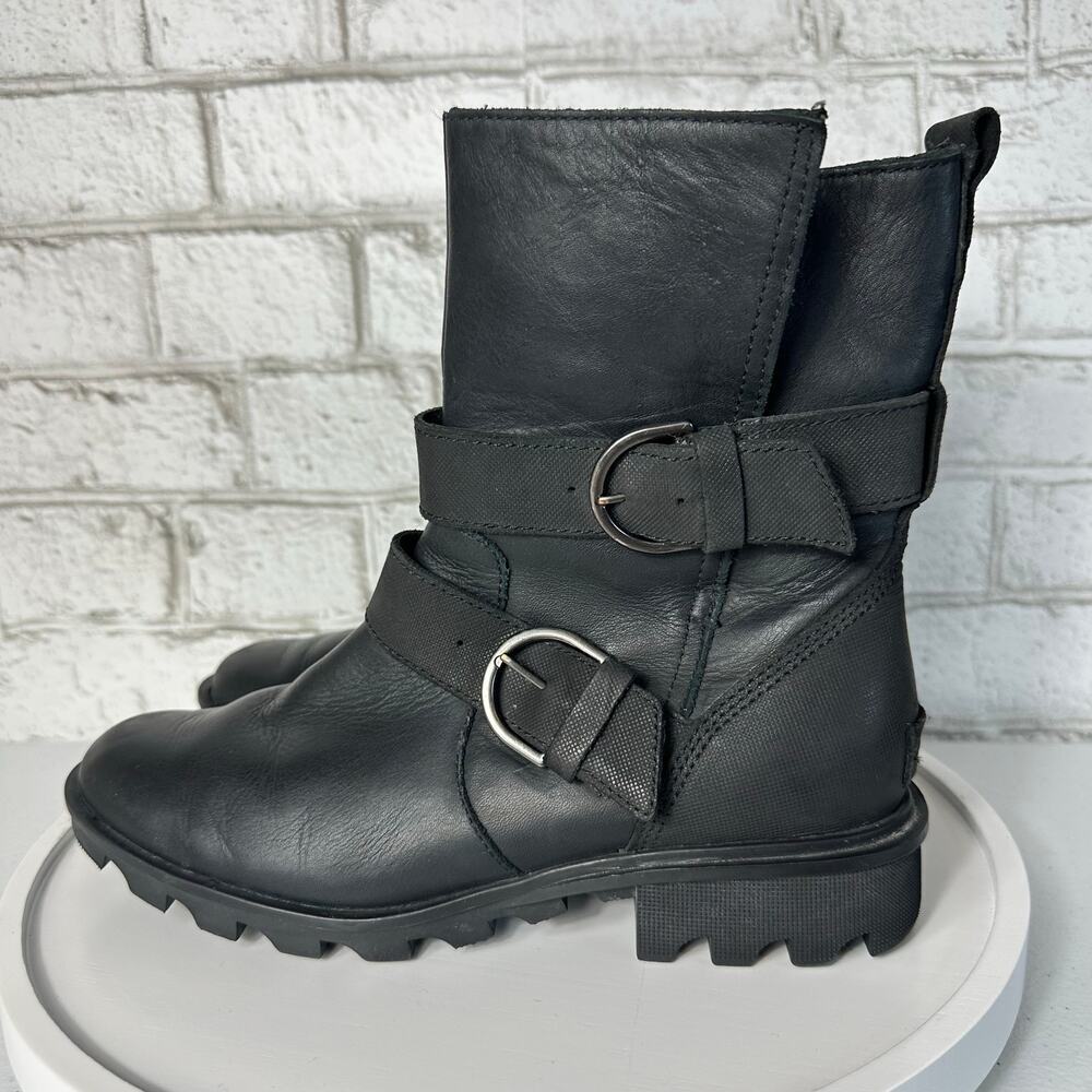 Sorel Black Boots Phoenix Moto Engineer Leather Waterproof Buckle LL3265 8.5 - Picture 12 of 12